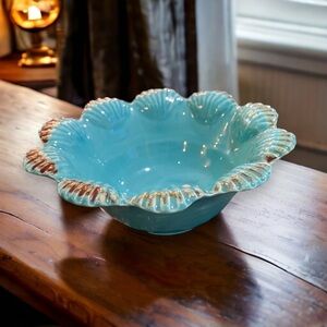 Italian Pottery Vintage Glazed Bowl Seashell Design Handmade Rustic Beach Decor